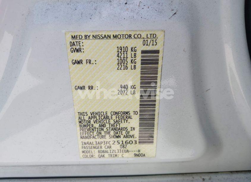 Photo 9 of 2015 Nissan Altima 2.5 SV (VIN 1N4AL3AP3FC251603)