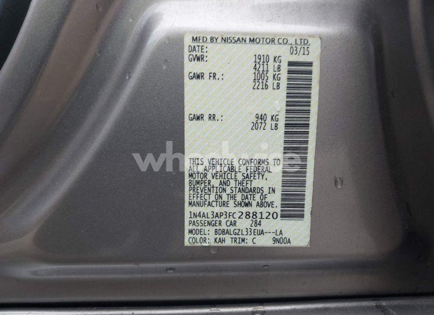 Photo 9 of 2015 Nissan Altima 2.5 S (VIN 1N4AL3AP3FC288120)