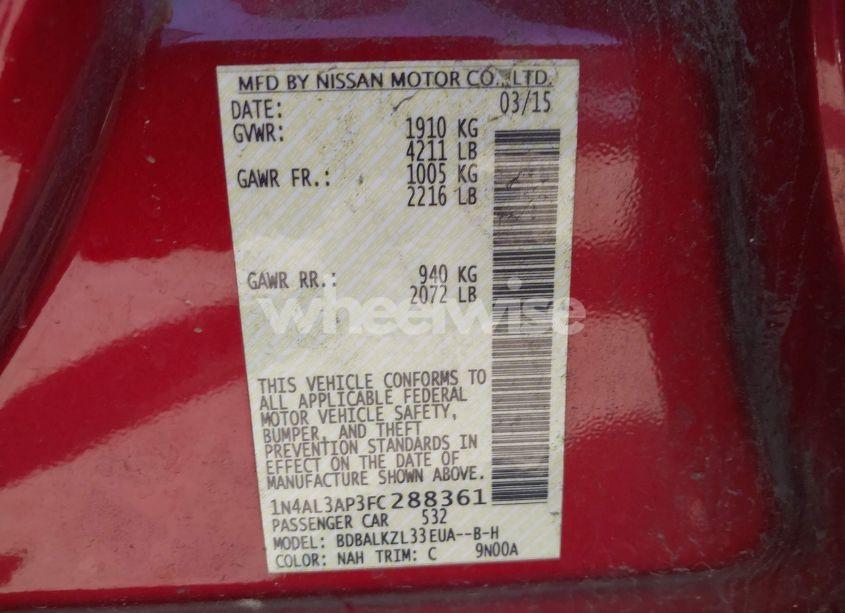 Photo 9 of 2015 Nissan Altima 2.5 SV (VIN 1N4AL3AP3FC288361)