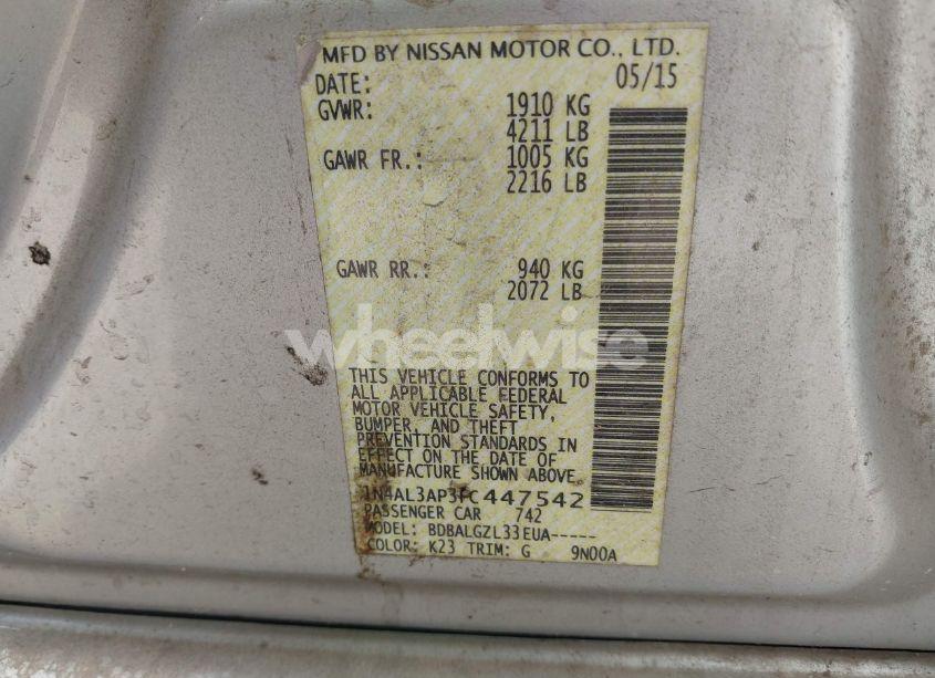 Photo 9 of 2015 Nissan Altima 2.5/2.5 S/2.5 SL/2.5 SV (VIN 1N4AL3AP3FC447542)