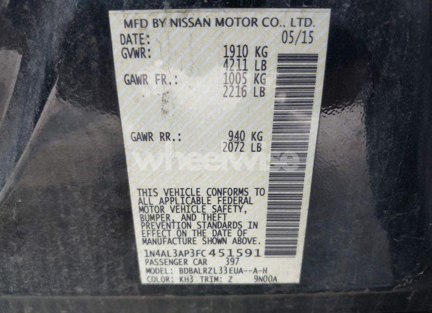 Photo 9 of 2015 Nissan Altima 2.5 SL (VIN 1N4AL3AP3FC451591)
