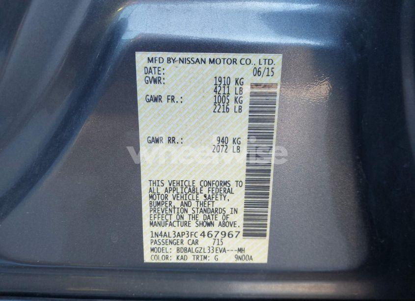 Photo 9 of 2015 Nissan Altima 2.5 S (VIN 1N4AL3AP3FC467967)