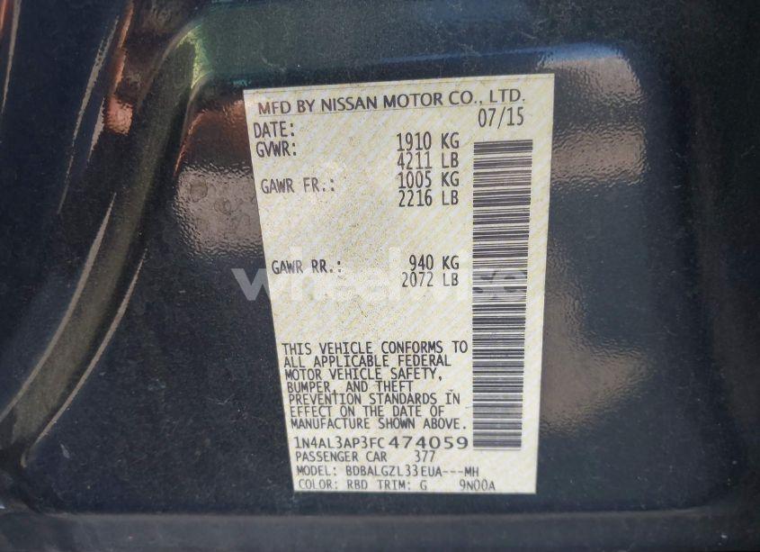 Photo 9 of 2015 Nissan Altima 2.5 S (VIN 1N4AL3AP3FC474059)