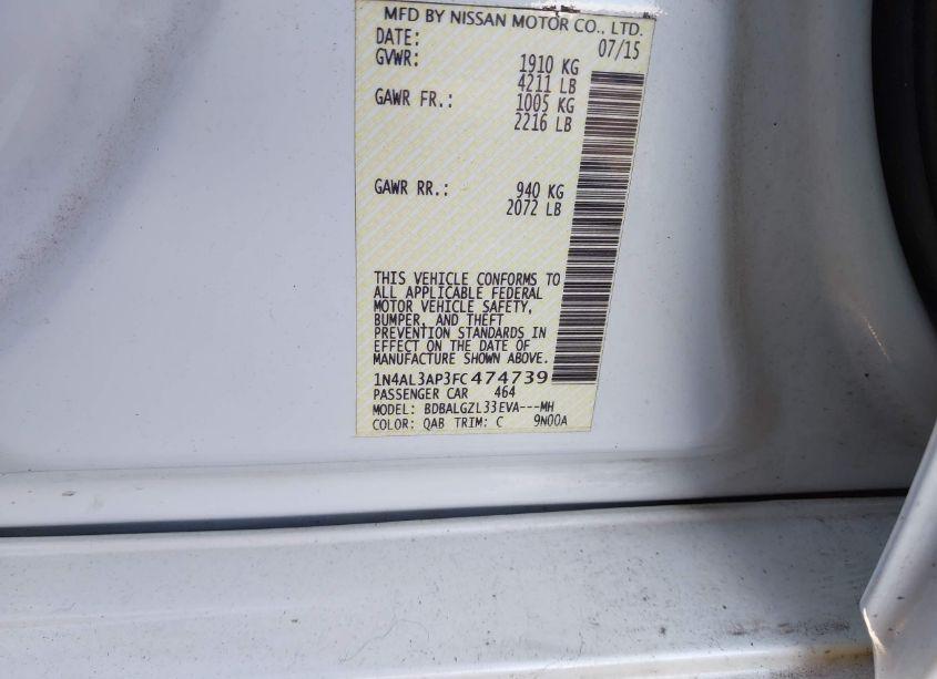 Photo 9 of 2015 Nissan Altima 2.5 S (VIN 1N4AL3AP3FC474739)