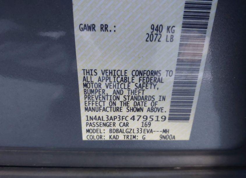 Photo 9 of 2015 Nissan Altima 2.5 S (VIN 1N4AL3AP3FC479519)