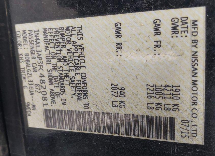 Photo 9 of 2015 Nissan Altima 2.5 S (VIN 1N4AL3AP3FC482081)