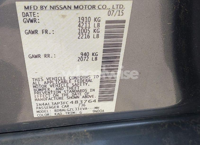 Photo 9 of 2015 Nissan Altima 2.5 S (VIN 1N4AL3AP3FC483764)