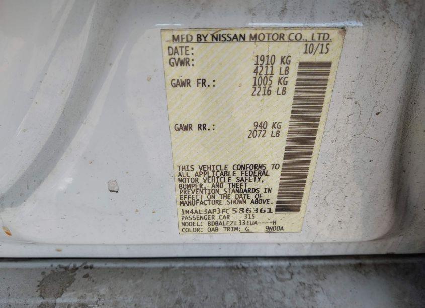 Photo 9 of 2015 Nissan Altima 2.5 S (VIN 1N4AL3AP3FC586361)