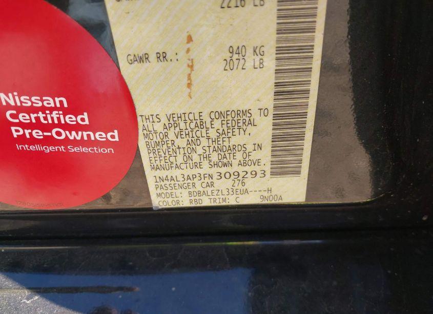 Photo 9 of 2015 Nissan Altima 2.5 S (VIN 1N4AL3AP3FN309293)