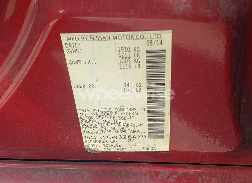 Photo 9 of 2015 Nissan Altima 2.5/2.5 S/2.5 SL/2.5 SV (VIN 1N4AL3AP3FN326479)