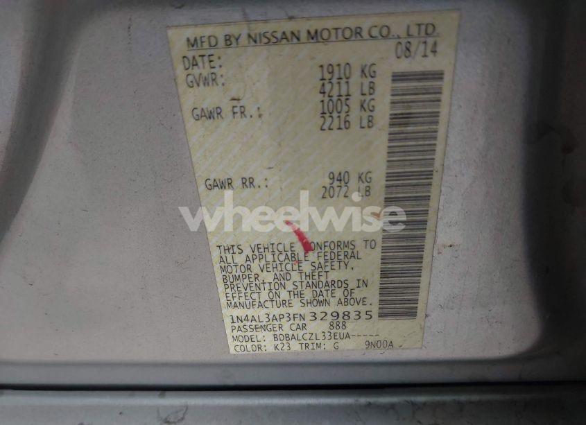 Photo 9 of 2015 Nissan Altima 2.5/2.5 S/2.5 SL/2.5 SV (VIN 1N4AL3AP3FN329835)