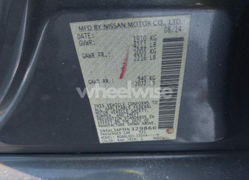 Photo 9 of 2015 Nissan Altima 2.5 S (VIN 1N4AL3AP3FN329866)