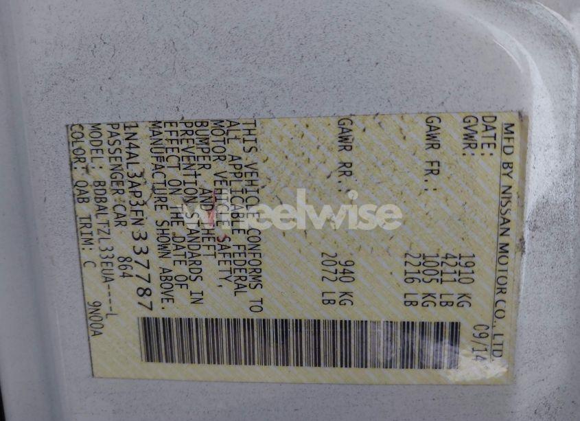 Photo 9 of 2015 Nissan Altima 2.5 SL (VIN 1N4AL3AP3FN337787)