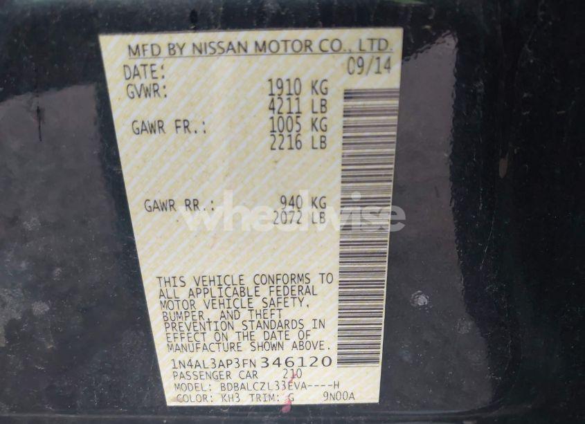 Photo 9 of 2015 Nissan Altima 2.5 S (VIN 1N4AL3AP3FN346120)