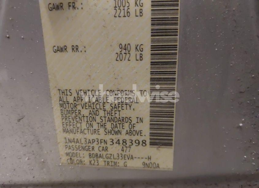 Photo 9 of 2015 Nissan Altima 2.5 S (VIN 1N4AL3AP3FN348398)