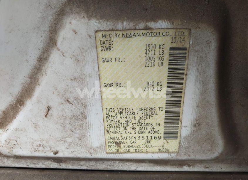 Photo 9 of 2015 Nissan Altima 2.5 S (VIN 1N4AL3AP3FN351169)