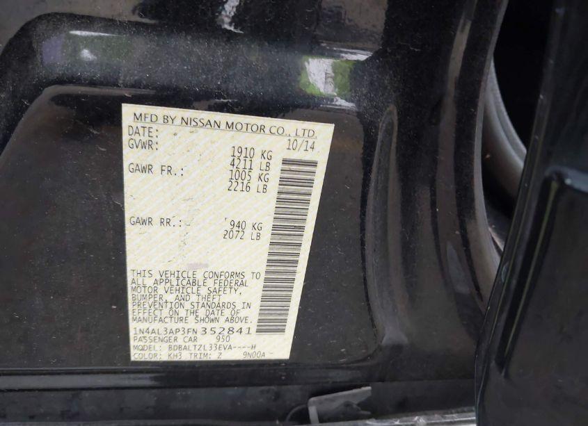 Photo 9 of 2015 Nissan Altima 2.5 SL (VIN 1N4AL3AP3FN352841)