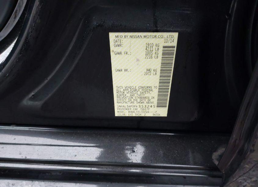 Photo 9 of 2015 Nissan Altima 2.5 SL (VIN 1N4AL3AP3FN353245)