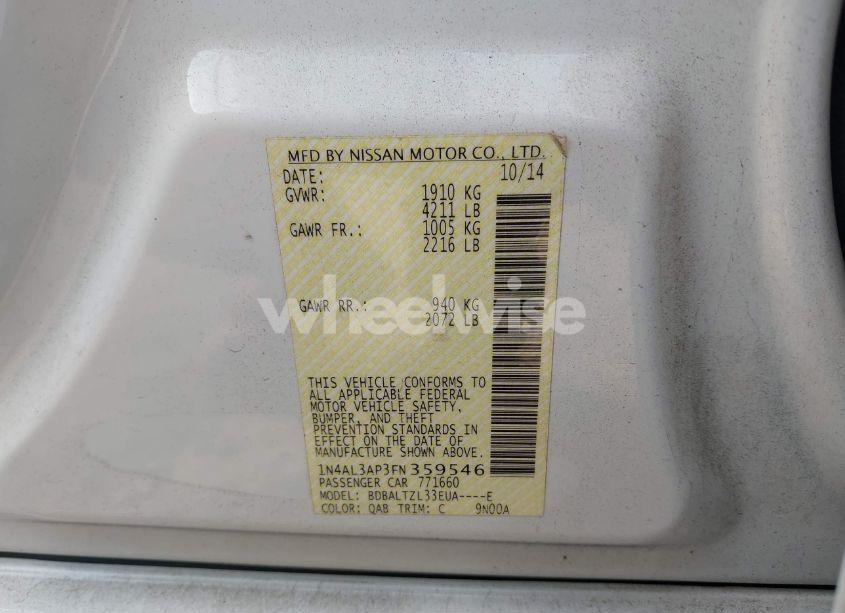 Photo 9 of 2015 Nissan Altima 2.5 SL (VIN 1N4AL3AP3FN359546)