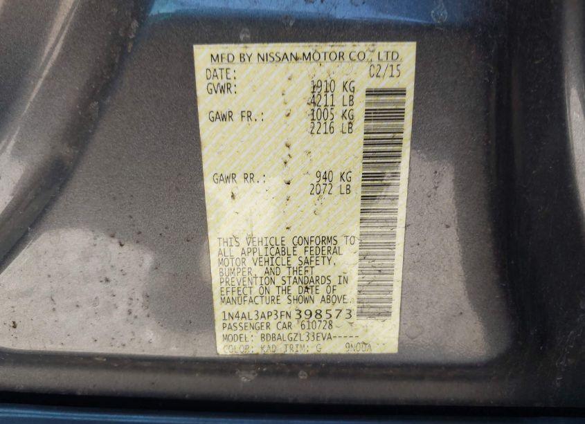 Photo 9 of 2015 Nissan Altima 2.5/2.5 S/2.5 SL/2.5 SV (VIN 1N4AL3AP3FN398573)