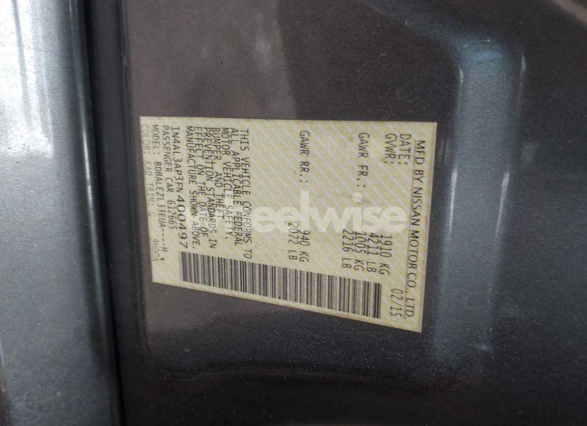 Photo 9 of 2015 Nissan Altima 2.5 S (VIN 1N4AL3AP3FN400497)