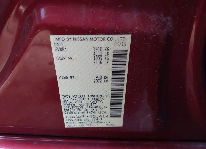 Photo 9 of 2015 Nissan Altima 2.5 SL (VIN 1N4AL3AP3FN403464)