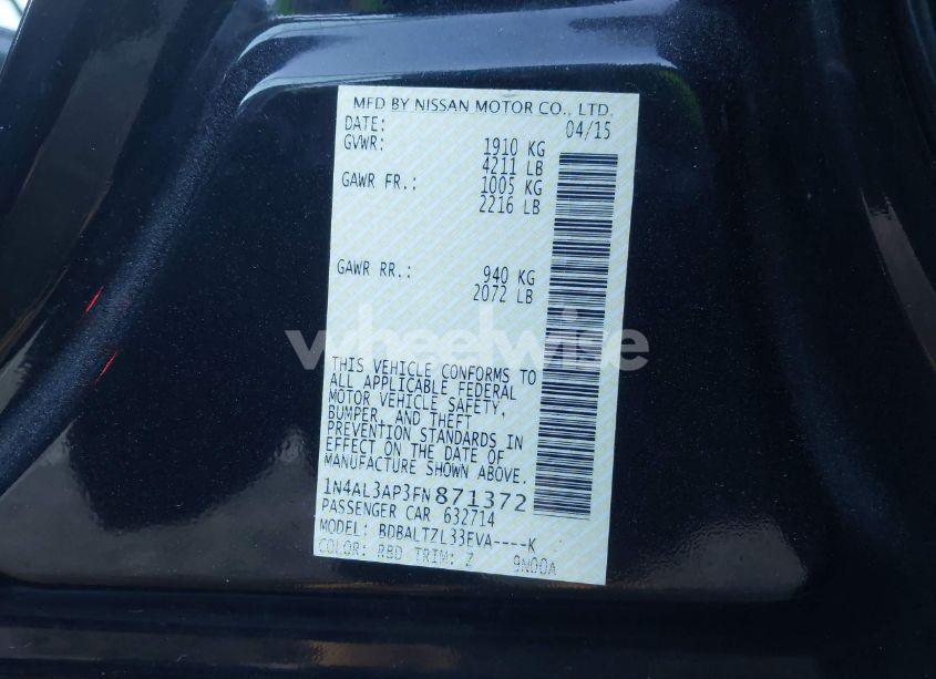 Photo 9 of 2015 Nissan Altima 2.5 SL (VIN 1N4AL3AP3FN871372)