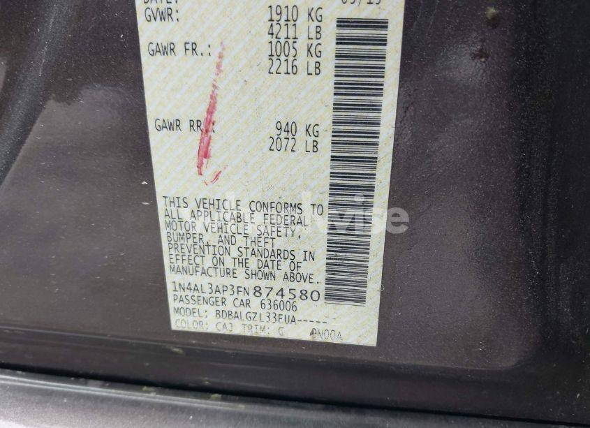 Photo 9 of 2015 Nissan Altima (VIN 1N4AL3AP3FN874580)