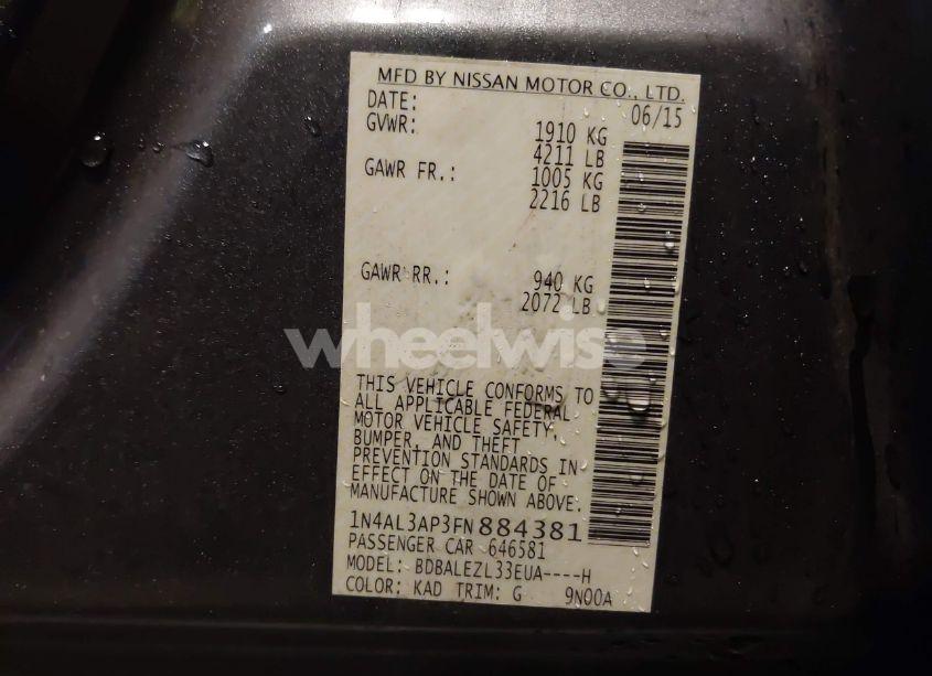 Photo 9 of 2015 Nissan Altima 2.5 S (VIN 1N4AL3AP3FN884381)