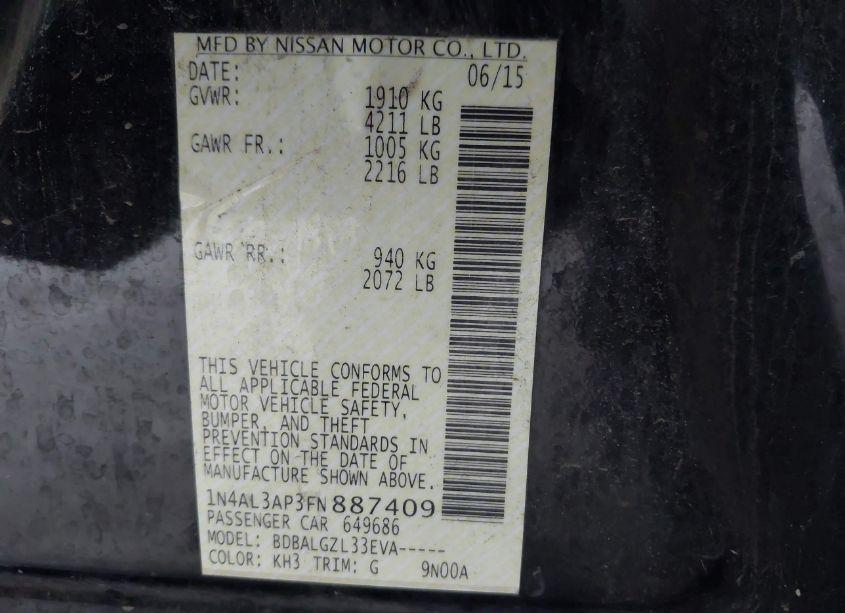 Photo 9 of 2015 Nissan Altima 2.5/2.5 S/2.5 SL/2.5 SV (VIN 1N4AL3AP3FN887409)