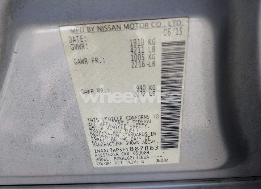 Photo 9 of 2015 Nissan Altima 2.5/2.5 S/2.5 SL/2.5 SV (VIN 1N4AL3AP3FN887863)