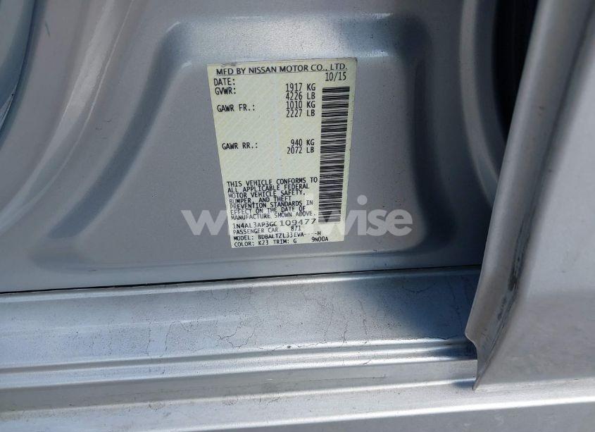 Photo 9 of 2016 Nissan Altima 2.5 SL (VIN 1N4AL3AP3GC109477)