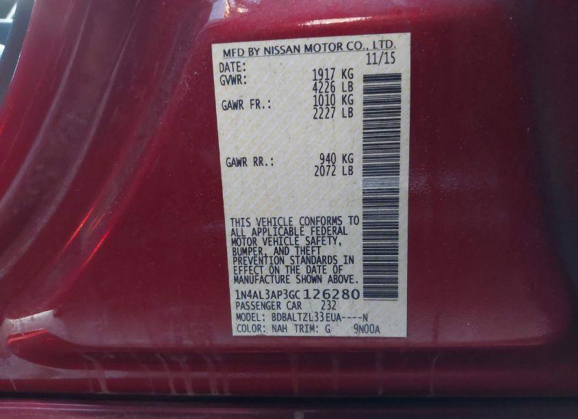 Photo 9 of 2016 Nissan Altima 2.5 SL (VIN 1N4AL3AP3GC126280)