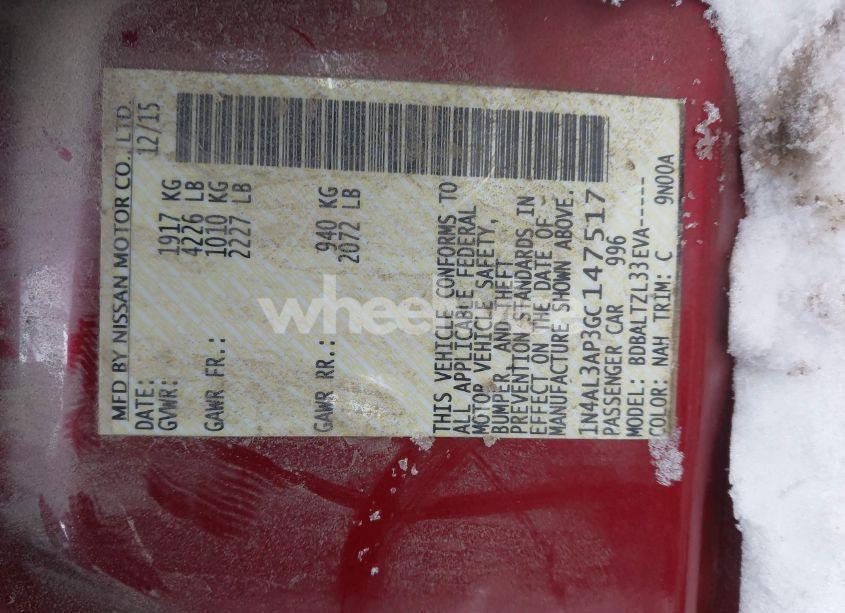 Photo 9 of 2016 Nissan Altima 2.5 SL (VIN 1N4AL3AP3GC147517)