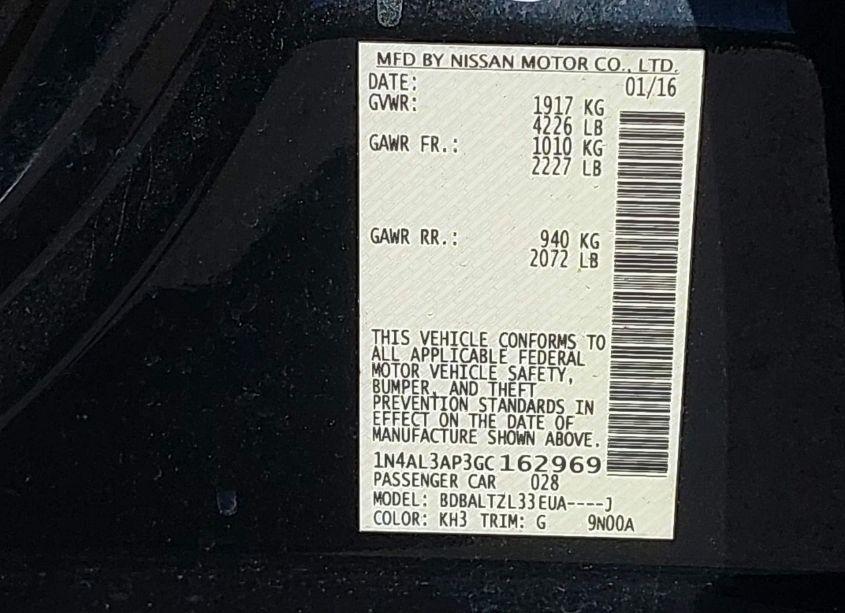Photo 9 of 2016 Nissan Altima 2.5 SL (VIN 1N4AL3AP3GC162969)