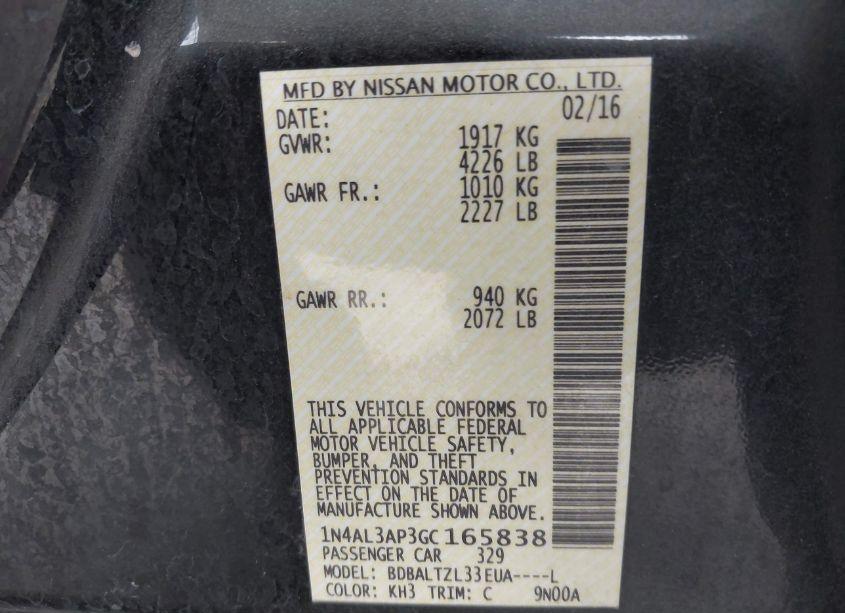 Photo 9 of 2016 Nissan Altima (VIN 1N4AL3AP3GC165838)