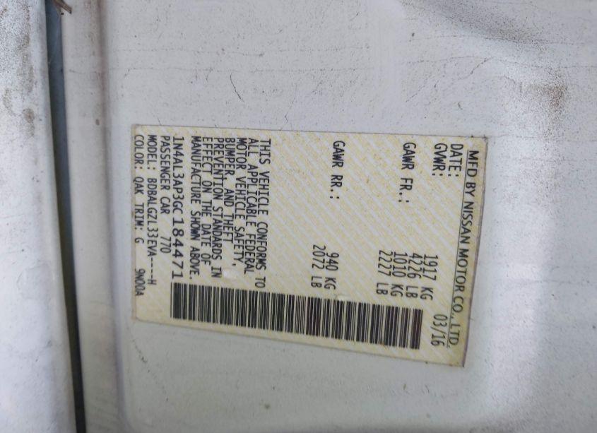 Photo 9 of 2016 Nissan Altima 2.5 S (VIN 1N4AL3AP3GC184471)