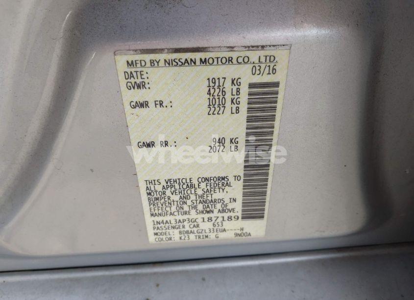 Photo 9 of 2016 Nissan Altima 2.5 S (VIN 1N4AL3AP3GC187189)