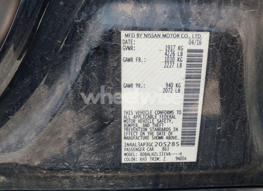 Photo 9 of 2016 Nissan Altima 2.5 SR (VIN 1N4AL3AP3GC205285)