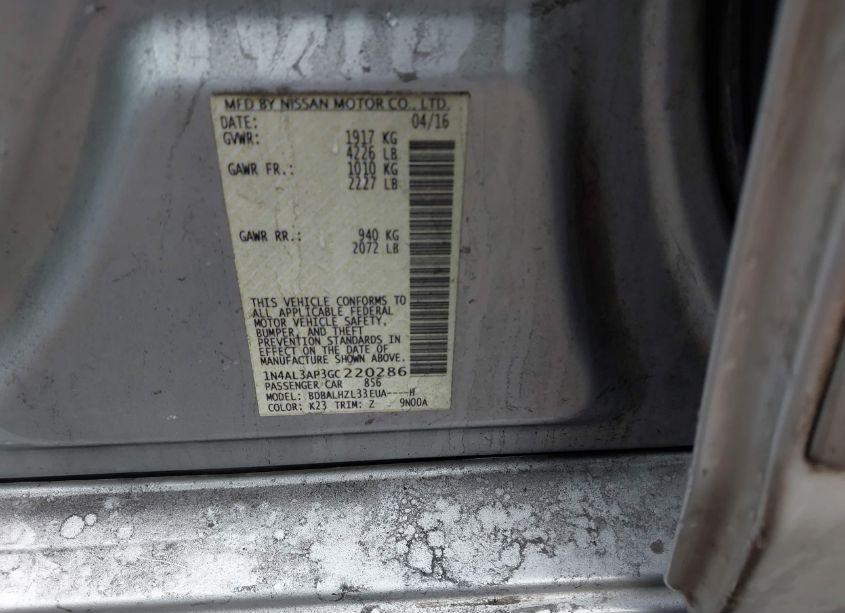 Photo 9 of 2016 Nissan Altima 2.5 SR (VIN 1N4AL3AP3GC220286)