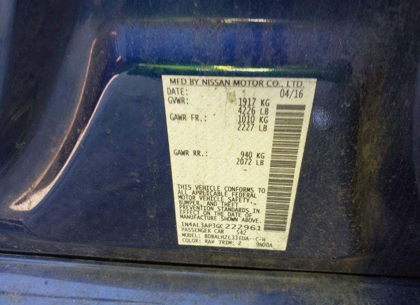 Photo 9 of 2016 Nissan Altima 2.5 SR (VIN 1N4AL3AP3GC222961)