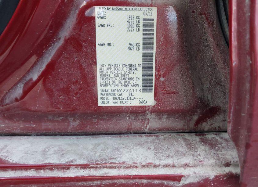 Photo 9 of 2016 Nissan Altima 2.5/2.5 S/2.5 SL/2.5 SR/2.5 SV (VIN 1N4AL3AP3GC224113)