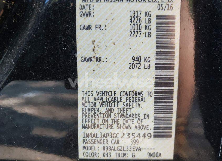 Photo 9 of 2016 Nissan Altima 2.5/2.5 S/2.5 SL/2.5 SR/2.5 SV (VIN 1N4AL3AP3GC235449)