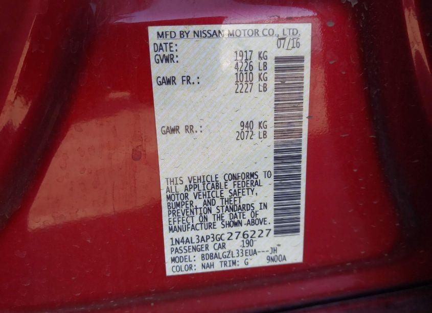 Photo 9 of 2016 Nissan Altima 2.5 S (VIN 1N4AL3AP3GC276227)