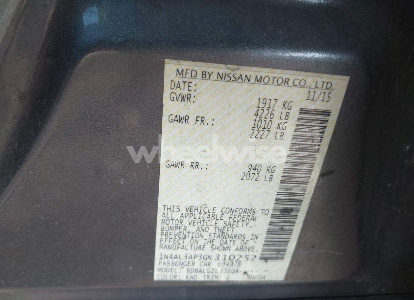 Photo 9 of 2016 Nissan Altima 2.5/2.5 S/2.5 SL/2.5 SR/2.5 SV (VIN 1N4AL3AP3GN310252)