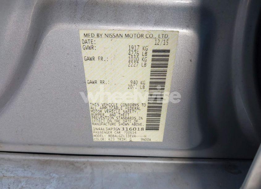 Photo 9 of 2016 Nissan Altima 2.5 S (VIN 1N4AL3AP3GN316018)