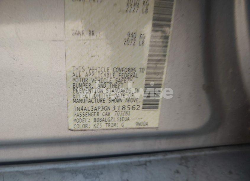 Photo 9 of 2016 Nissan Altima 2.5/2.5 S/2.5 SL/2.5 SR/2.5 SV (VIN 1N4AL3AP3GN318562)