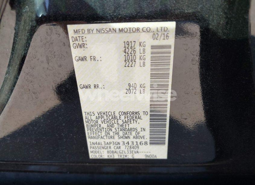 Photo 9 of 2016 Nissan Altima 2.5 S (VIN 1N4AL3AP3GN343168)