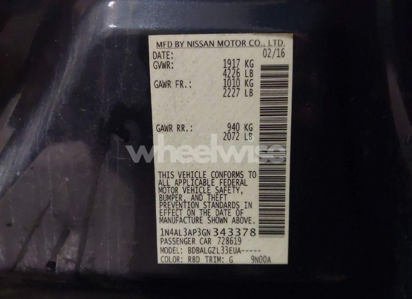 Photo 9 of 2016 Nissan Altima 2.5 S (VIN 1N4AL3AP3GN343378)