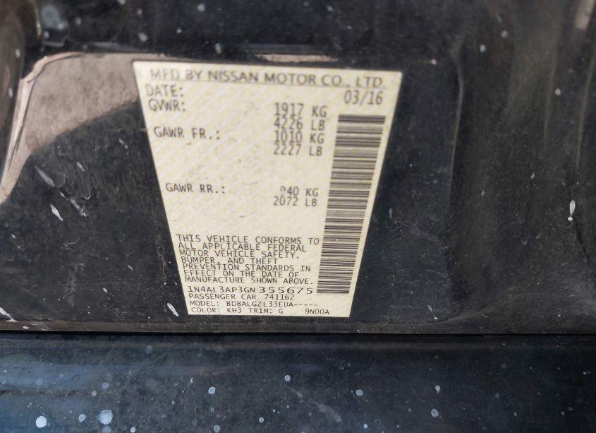 Photo 9 of 2016 Nissan Altima 2.5/2.5 S/2.5 SL/2.5 SR/2.5 SV (VIN 1N4AL3AP3GN355675)